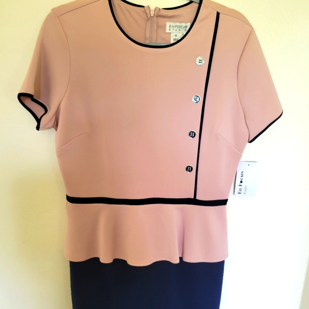 Career dress, blush pink and navy blue, size 12